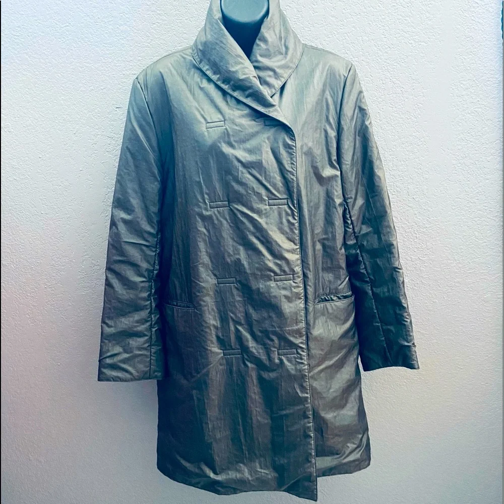 Nicole Farhi Faux Leather Trench Coat w/ Magnetic Closures - US 6